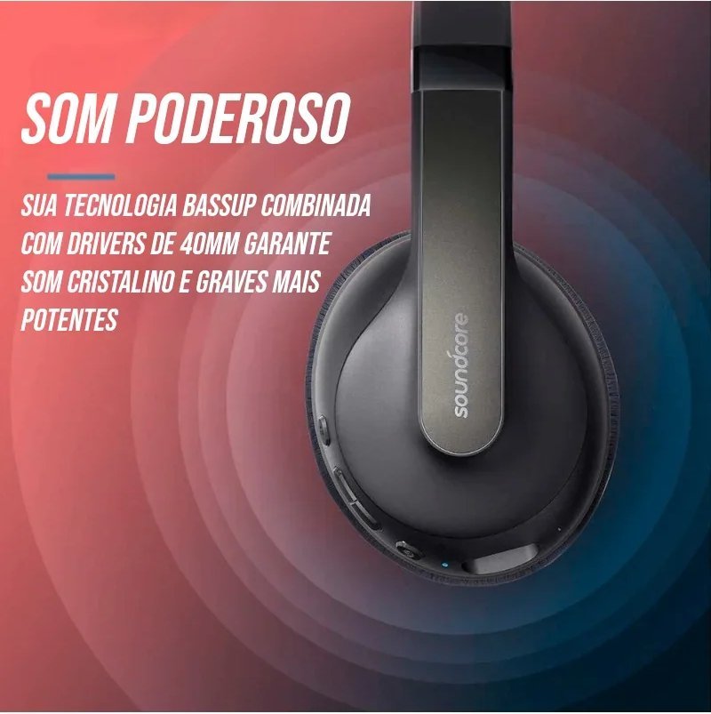 Headphone Bluetooth com Graves Potentes e 60h de Bateria
