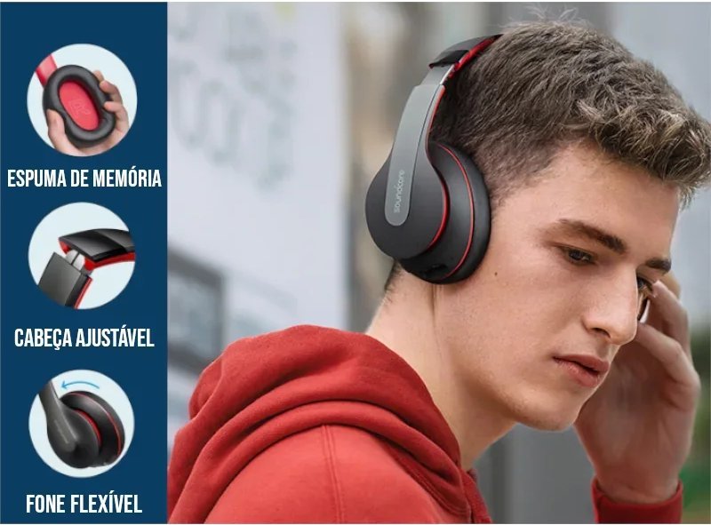Headphone Bluetooth com Graves Potentes e 60h de Bateria