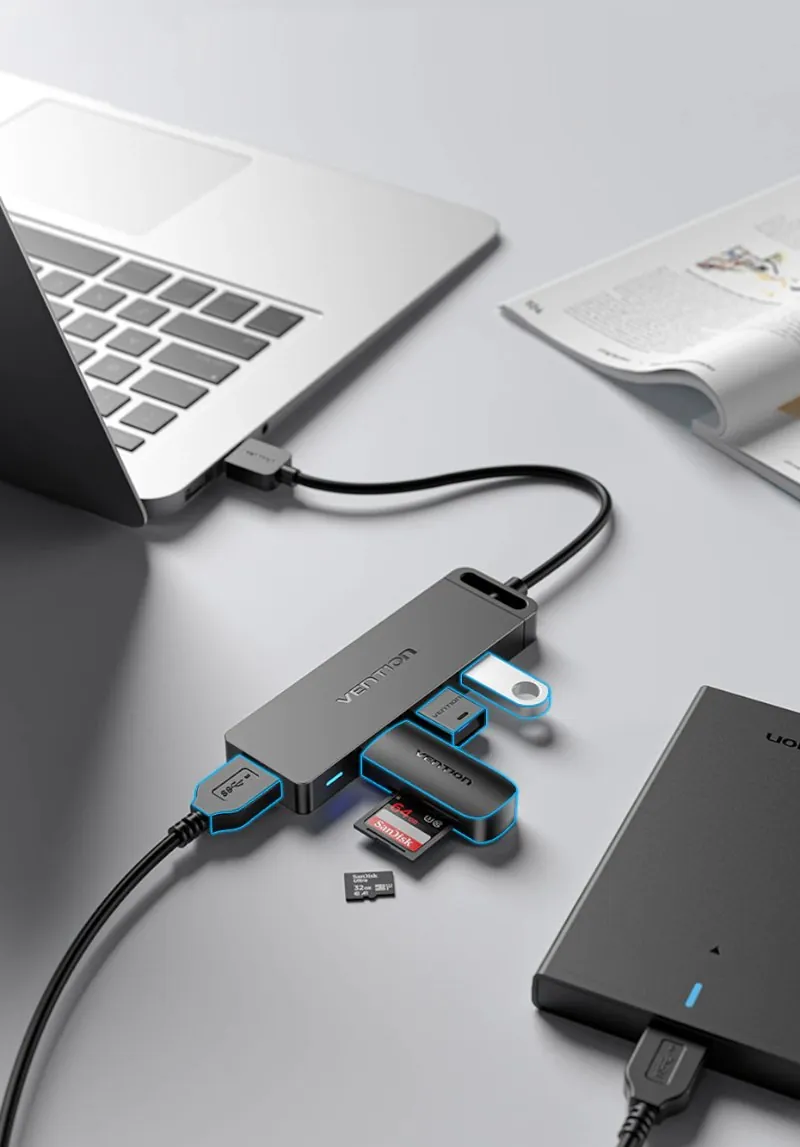 Hub USB 3.0 com 4 Portas para Notebook e PC