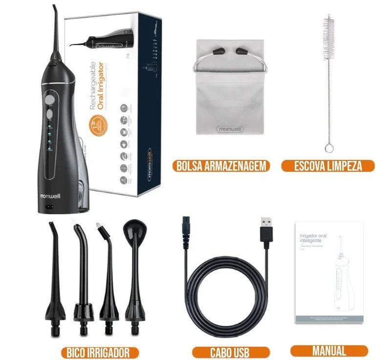 Irrigador Oral Portátil 200ml com 5 Bicos USB