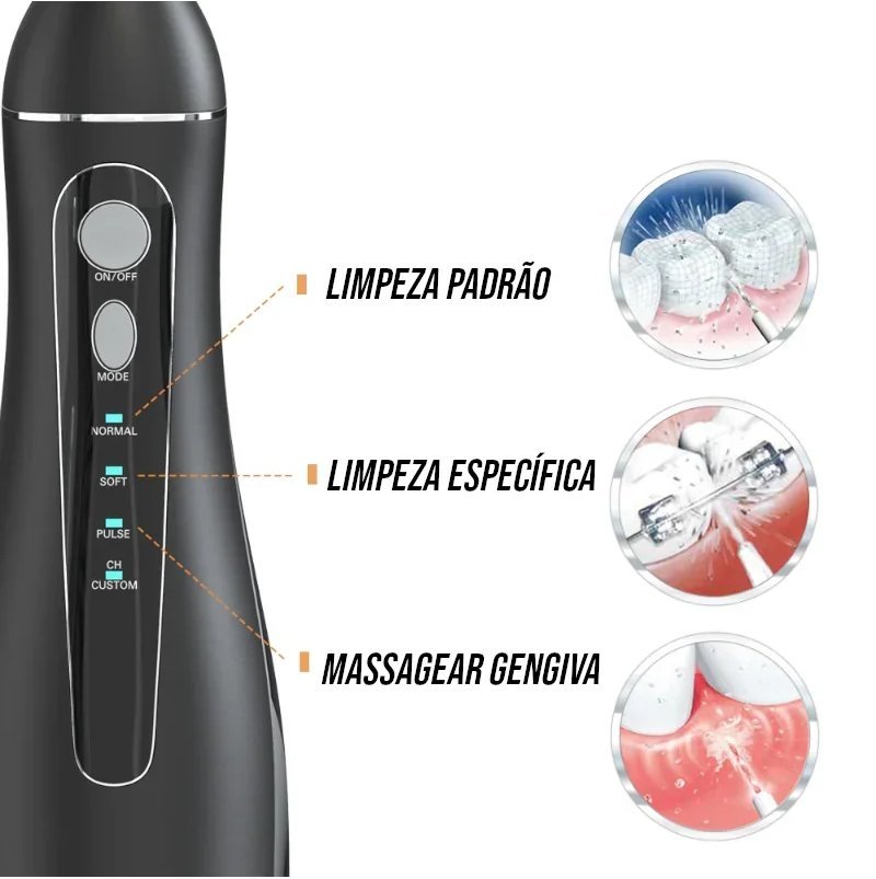 Irrigador Oral Portátil 200ml com 5 Bicos USB
