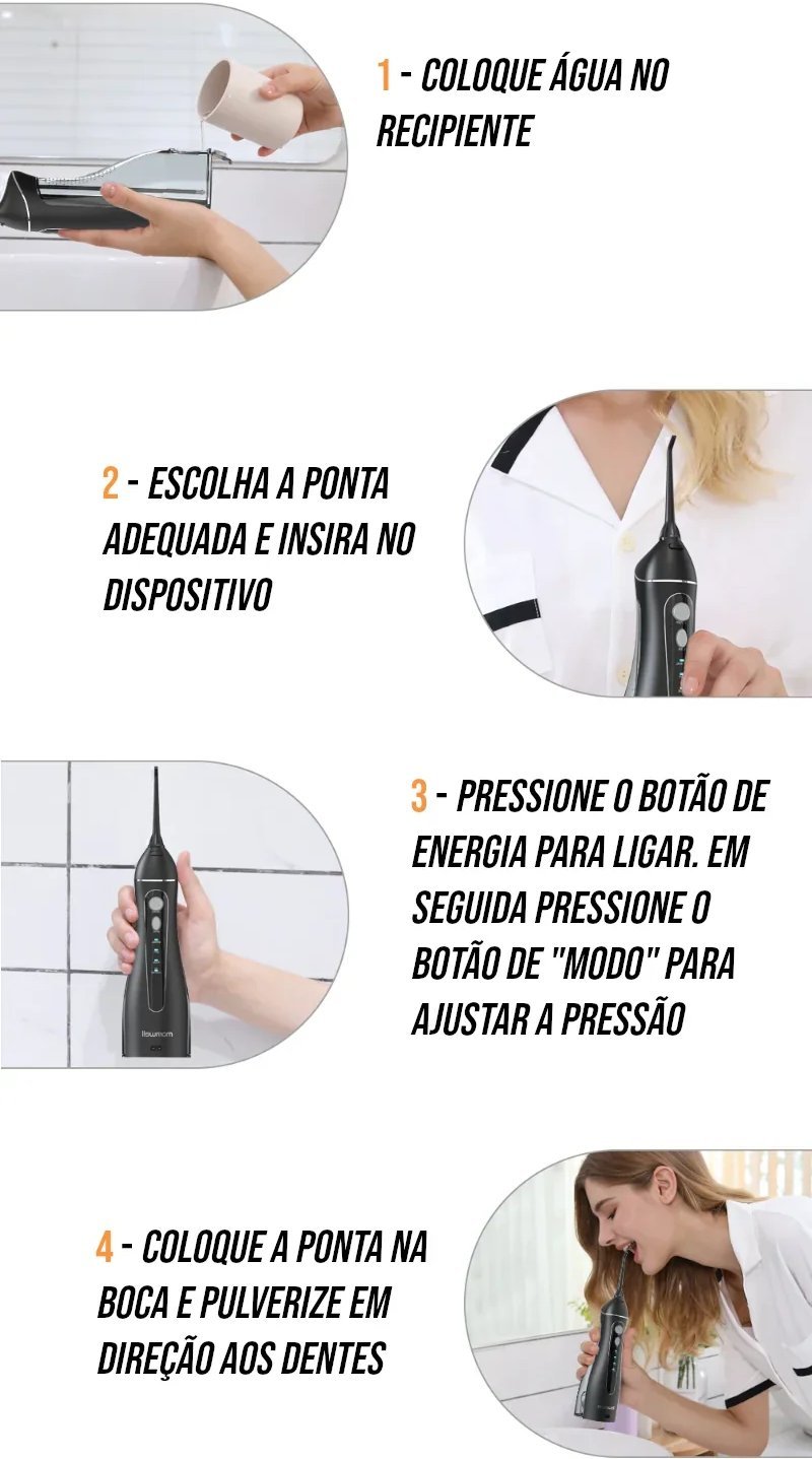 Irrigador Oral Portátil 200ml com 5 Bicos USB
