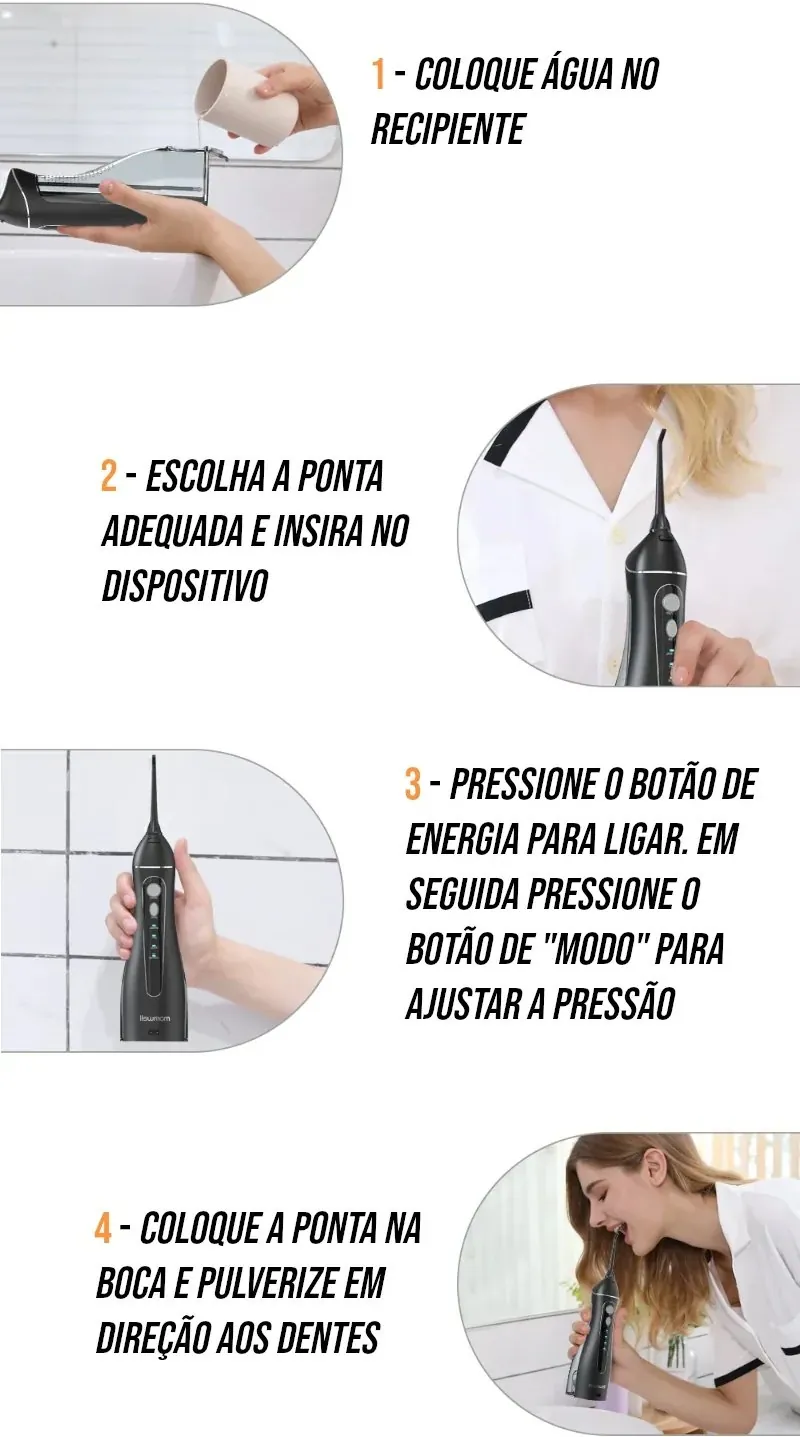 Irrigador Oral Portátil 200ml com 5 Bicos USB