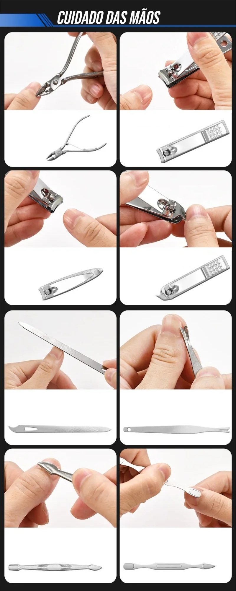 Kit Manicure e Pedicure Profissional 19 Peças Inox