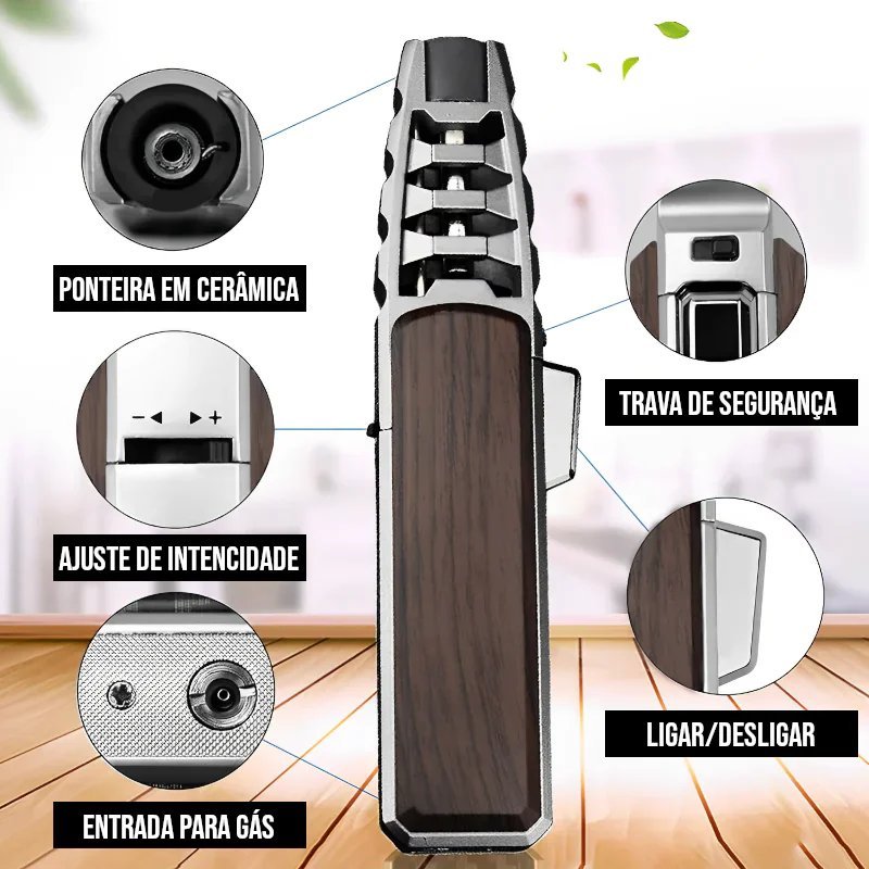 Maçarico Recarregável Portátil com Chama Forte