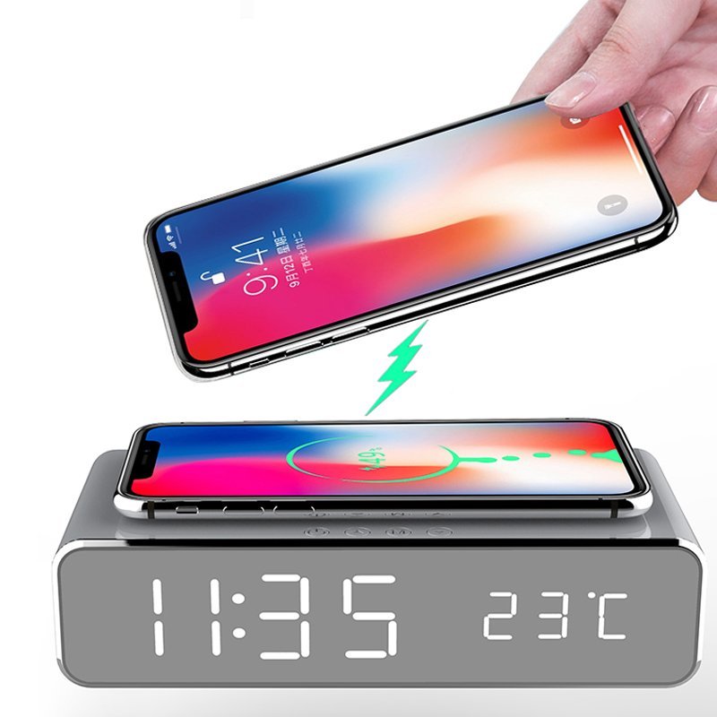 Relógio Digital com Despertador e Carregador Sem Fio