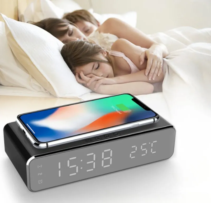 Relógio Digital com Despertador e Carregador Sem Fio