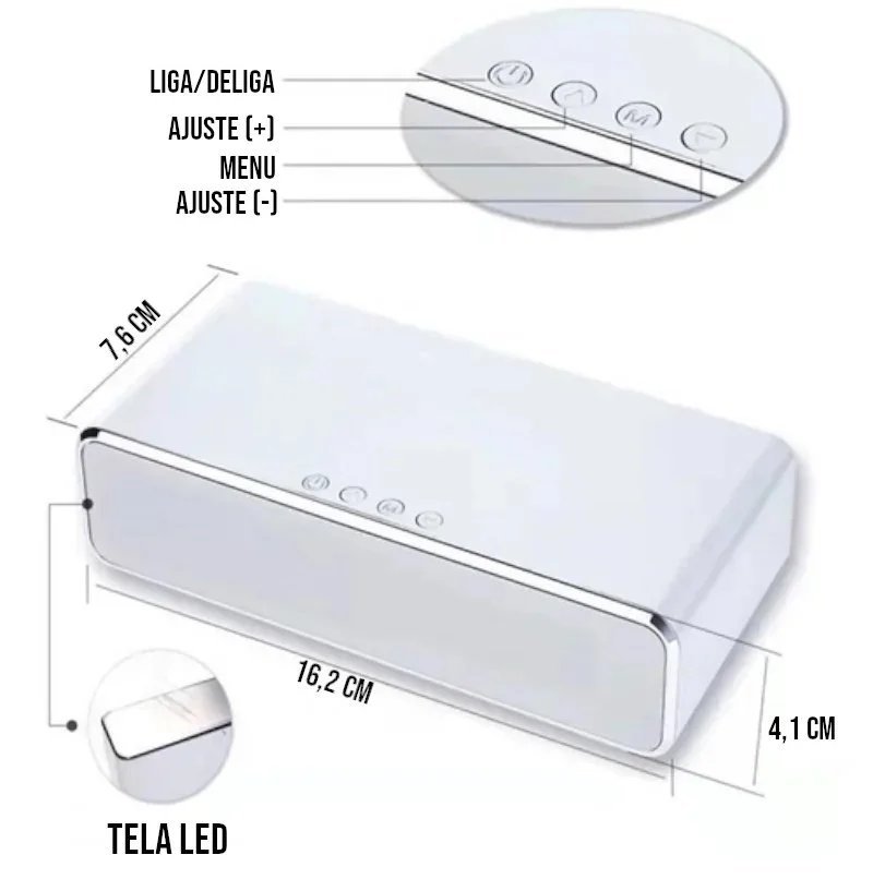 Relógio Digital com Despertador e Carregador Sem Fio