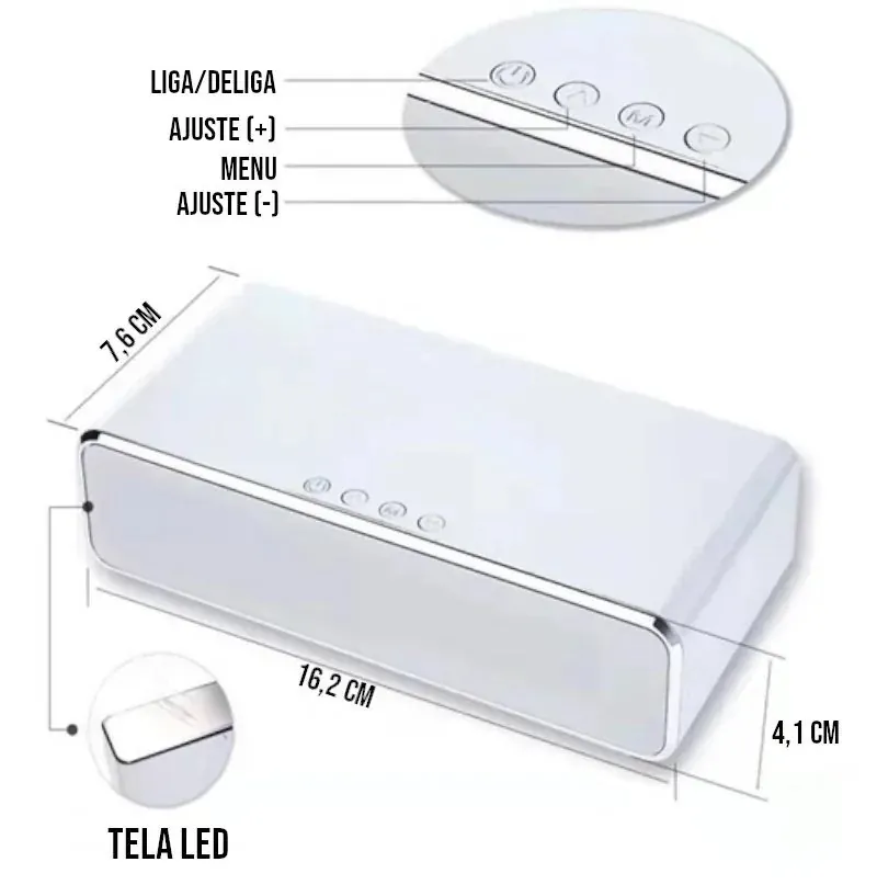 Relógio Digital com Despertador e Carregador Sem Fio