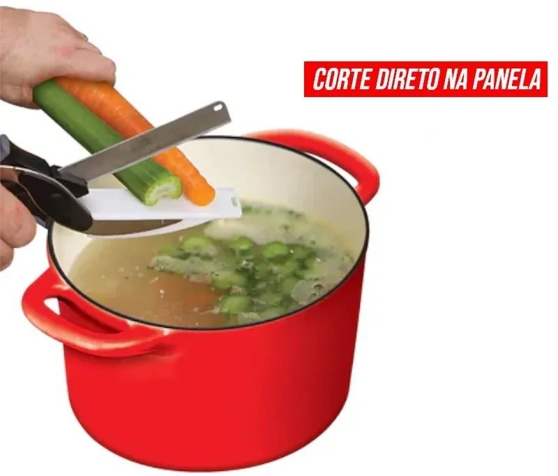 Tesoura de Cozinha 2 em 1 com Tábua de Corte