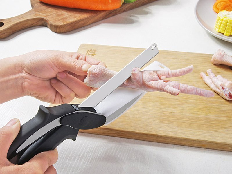 Tesoura de Cozinha 2 em 1 com Tábua de Corte