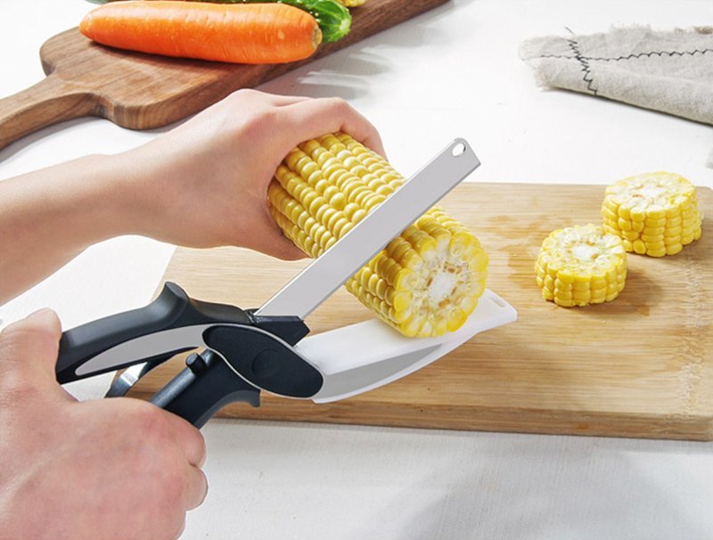 Tesoura de Cozinha 2 em 1 com Tábua de Corte