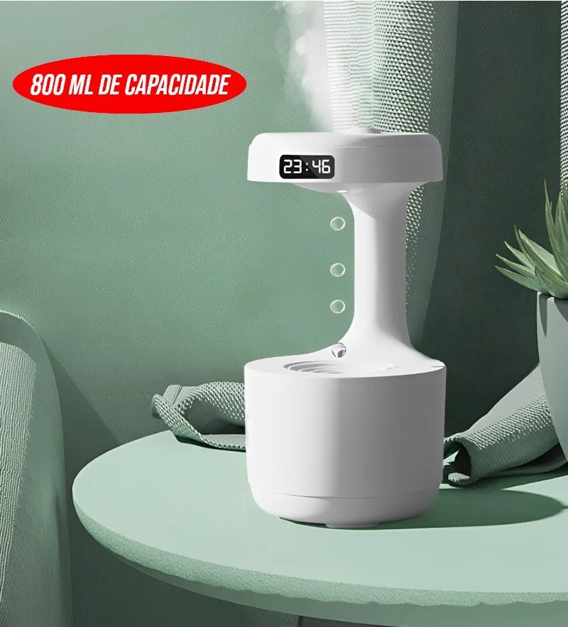 Umidificador de Ar com LED Relógio e Difusor