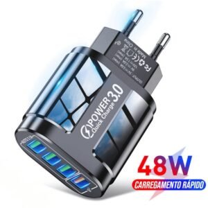 Carregador Rápido USB com 4 Portas Bivolt