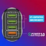 Carregador Rápido USB com 4 Portas Bivolt