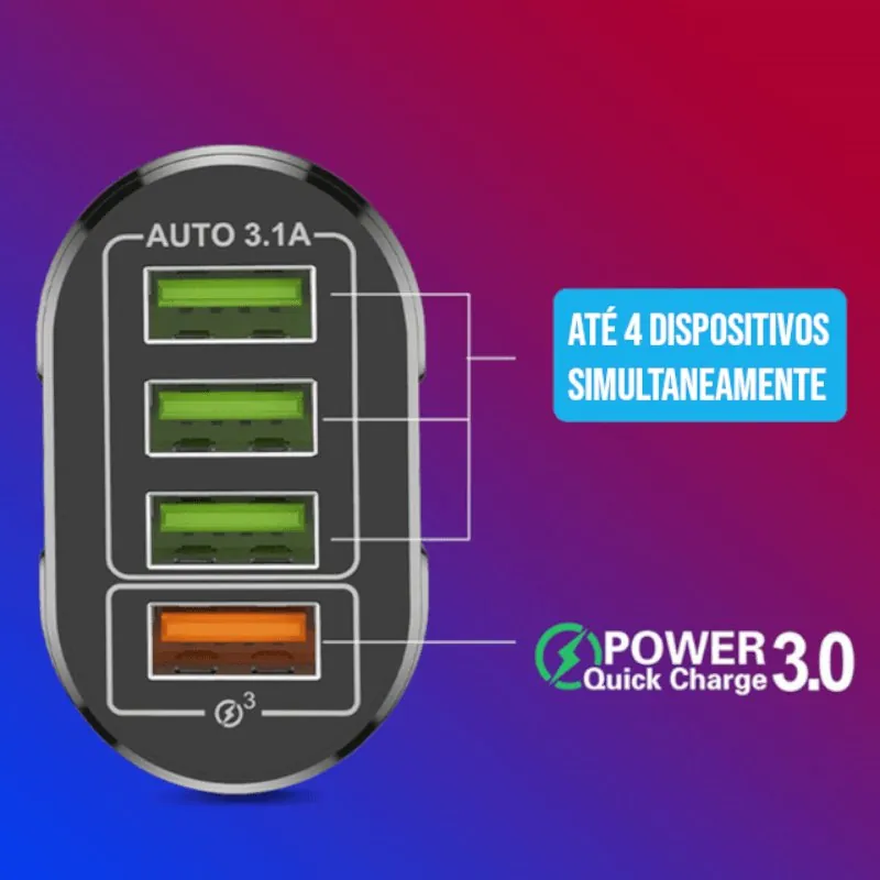 Carregador Rápido USB com 4 Portas Bivolt