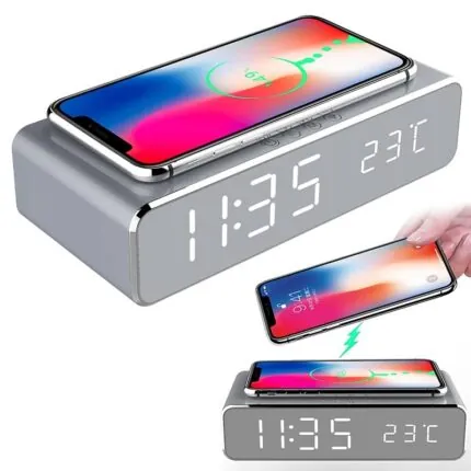 Relógio Digital com Despertador e Carregador Sem Fio