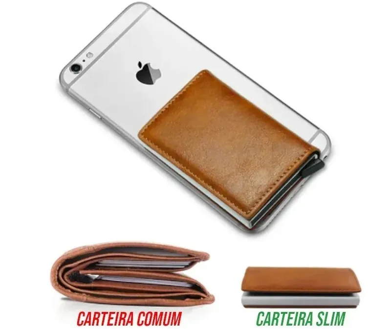 Carteira Slim com Proteção RFID e Ejetor de Cartões