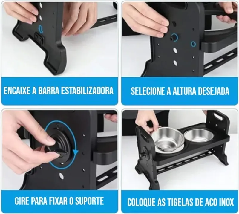 Comedouro Elevado Ajustável Duplo para Cães e Gato