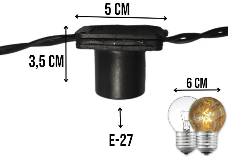 Cordão de Luz com 20 Lâmpadas para Área Externa