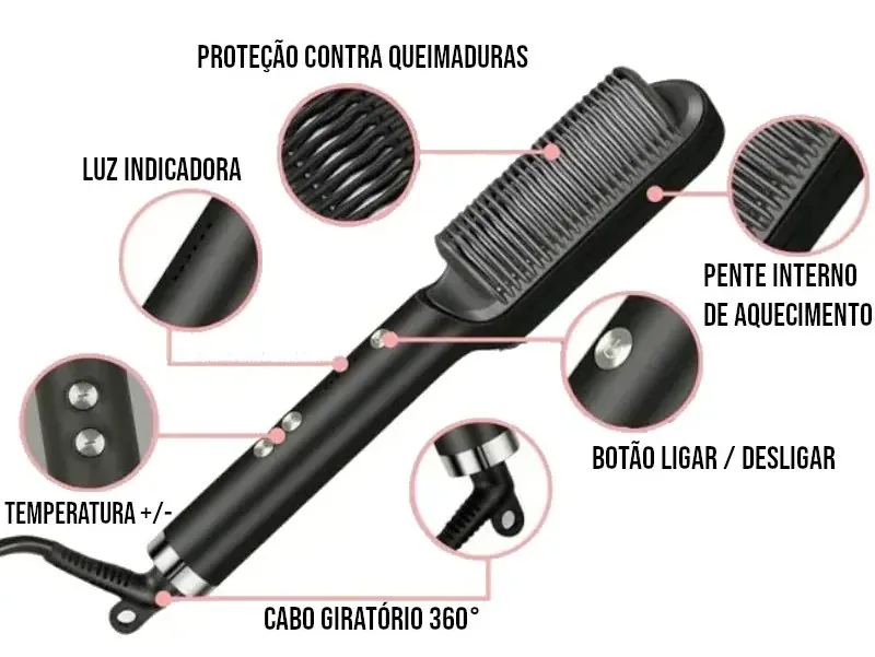 Escova Alisadora 5 em 1 Cerâmica Bivolt Profissional
