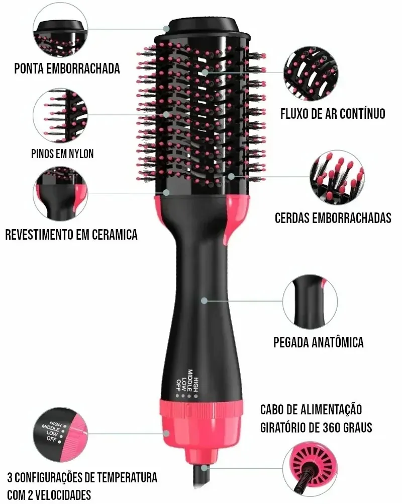 Escova Secadora Cerâmica 1200W com Íons 2 Velocidades