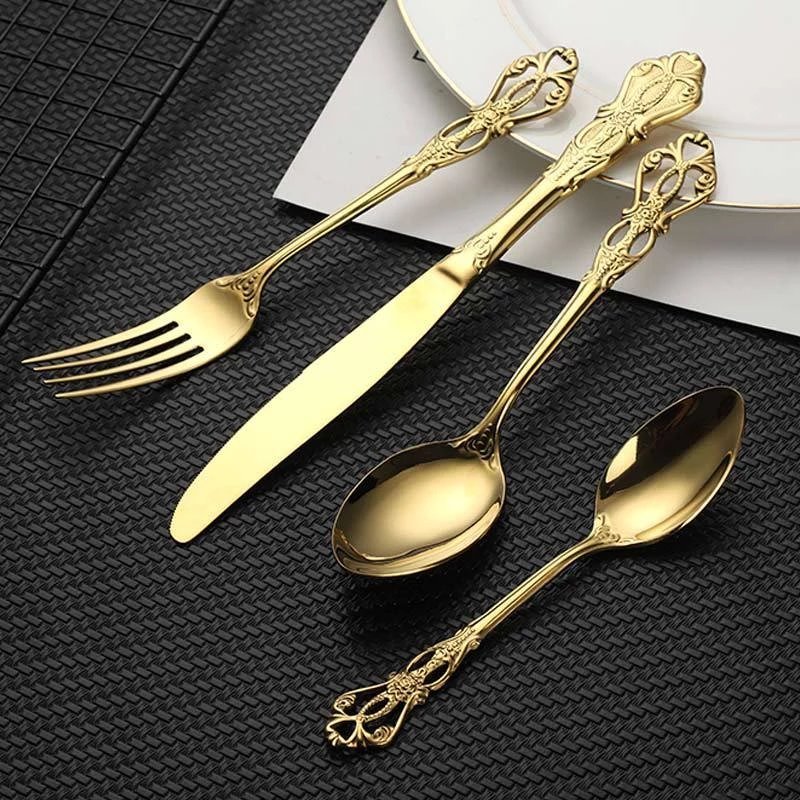 Faqueiro Inox 24 Peças Dourado Luxo para Mesa Posta