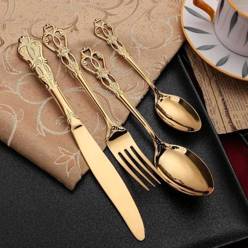 Faqueiro Inox 24 Peças Dourado Luxo para Mesa Posta