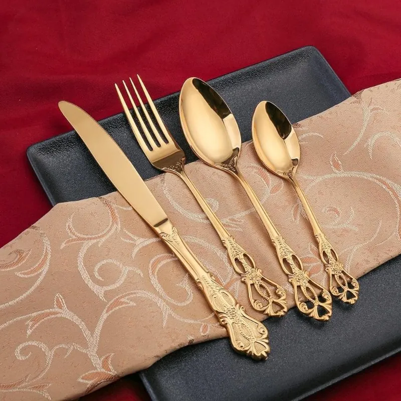 Faqueiro Inox 24 Peças Dourado Luxo para Mesa Posta