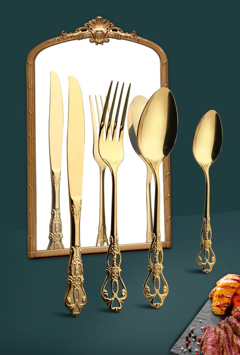 Faqueiro Inox 24 Peças Dourado Luxo para Mesa Posta