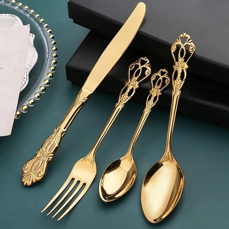 Faqueiro Inox 24 Peças Dourado Luxo para Mesa Posta