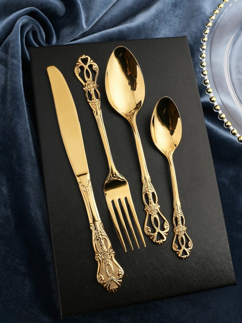 Faqueiro Inox 24 Peças Dourado Luxo para Mesa Posta