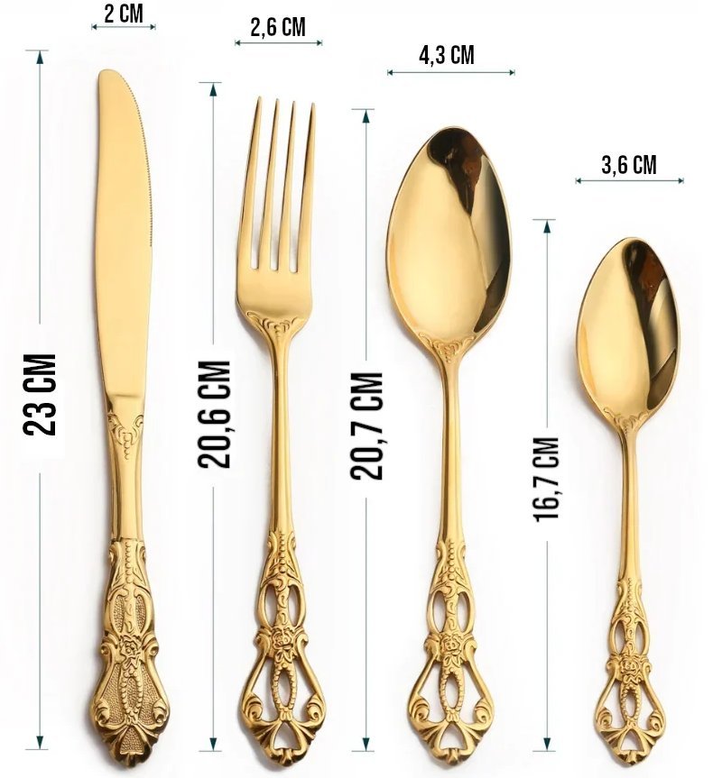 Faqueiro Inox 24 Peças Dourado Luxo para Mesa Posta