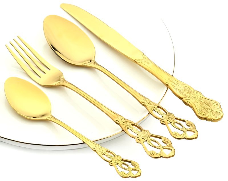 Faqueiro Inox 24 Peças Dourado Luxo para Mesa Posta