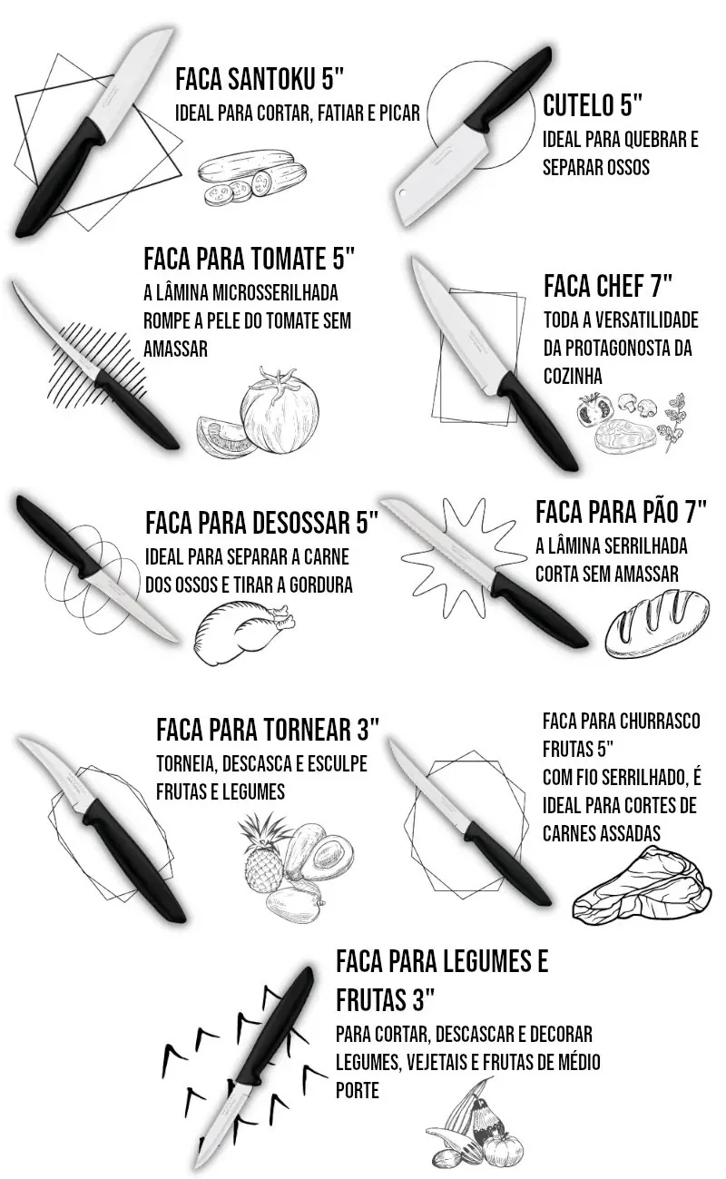 Jogo de Facas Inox Profissional 9 Peças