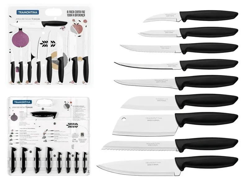 Jogo de Facas Inox Profissional 9 Peças