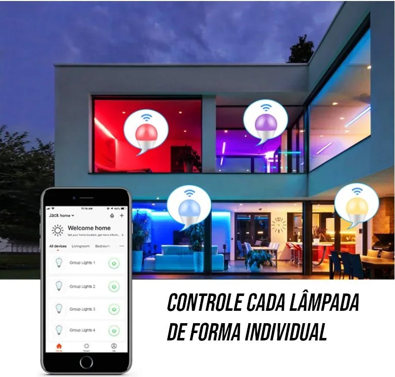 Lâmpada Inteligente LED Wi-Fi RGB com Controle por Voz