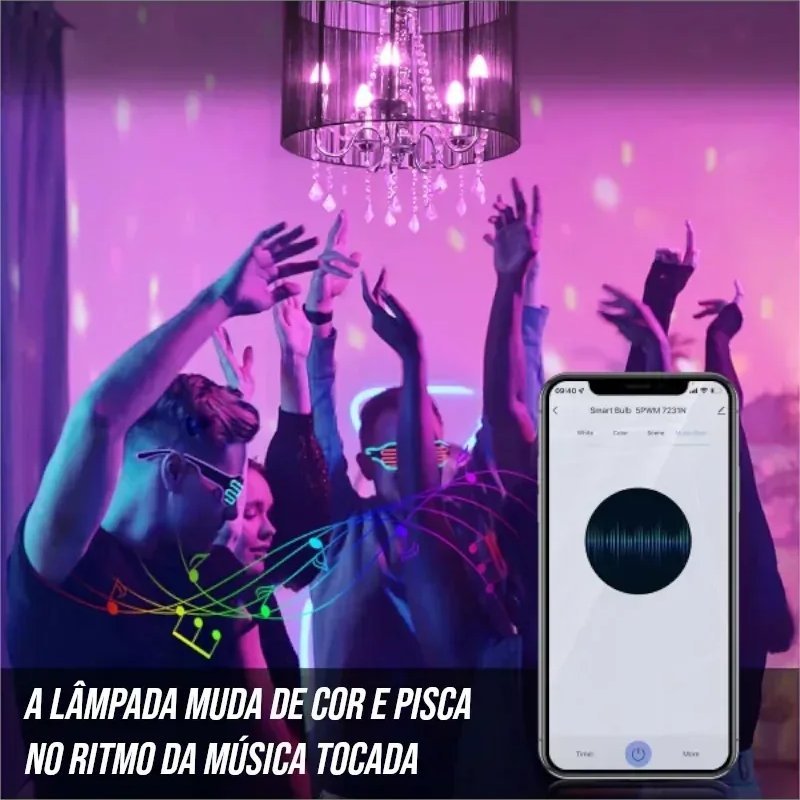 Lâmpada Inteligente LED Wi-Fi RGB com Controle por Voz