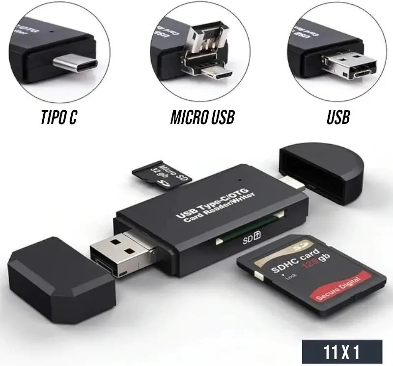 Leitor de Cartão com USB Tipo C e Micro USB