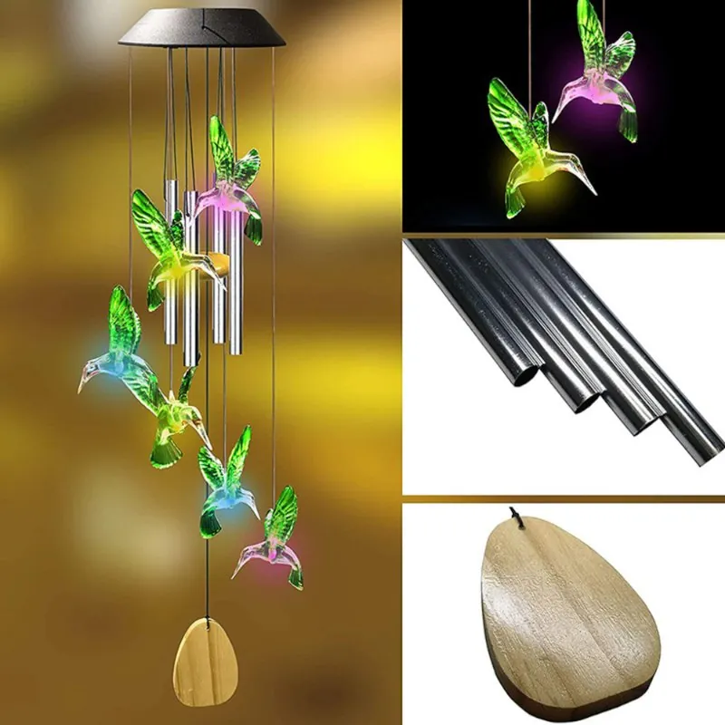 Luminária Solar Beija-Flor com Luzes Coloridas