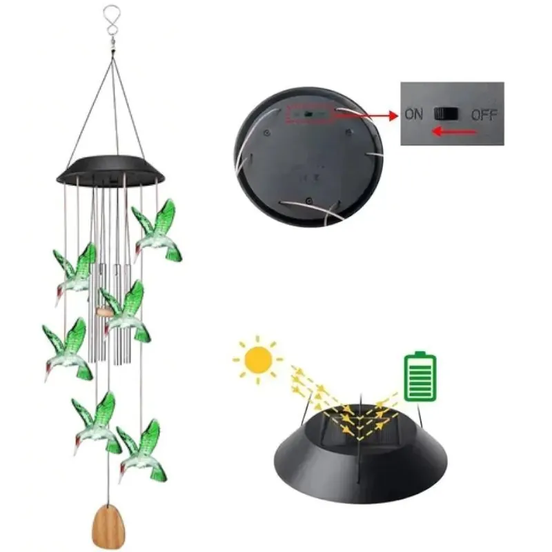 Luminária Solar Beija-Flor com Luzes Coloridas