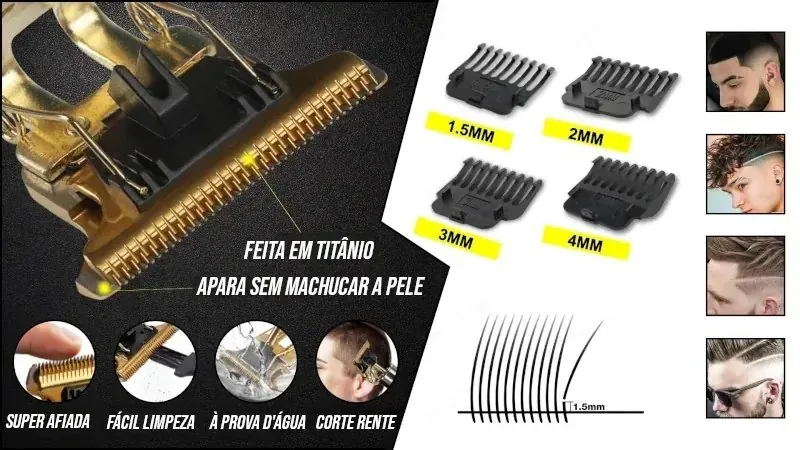 Máquina de Cortar Cabelo e Barba Profissional Dourada