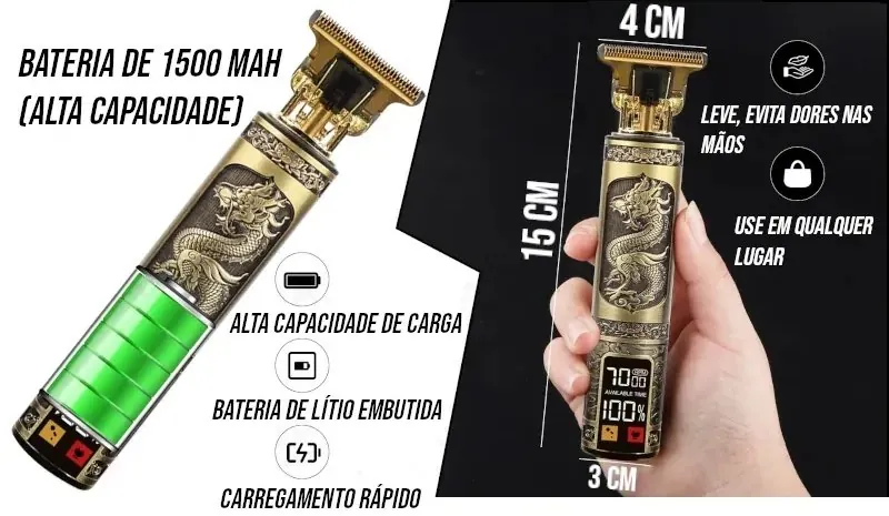Máquina de Cortar Cabelo e Barba Profissional Dourada