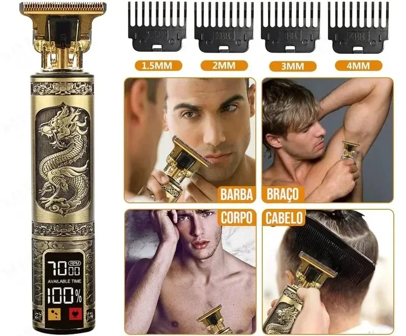 Máquina de Cortar Cabelo e Barba Profissional Dourada