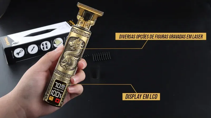 Máquina de Cortar Cabelo e Barba Profissional Dourada