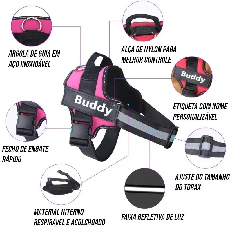 Coleira Peitoral Personalizado com Nome para Cachorro