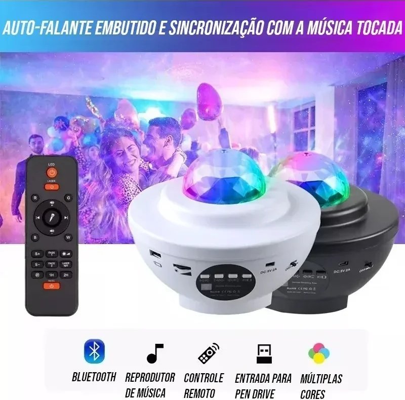 Projetor Galáxia LED com Bluetooth e Temporizador