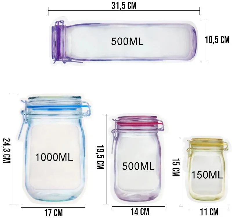 Saquinhos Zip Reutilizáveis para Alimentos Herméticos