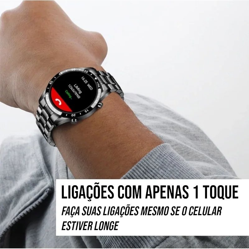 Smartwatch de Luxo com Pulseira de Aço e Bluetooth