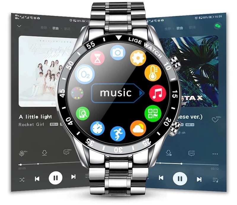 Smartwatch de Luxo com Pulseira de Aço e Bluetooth